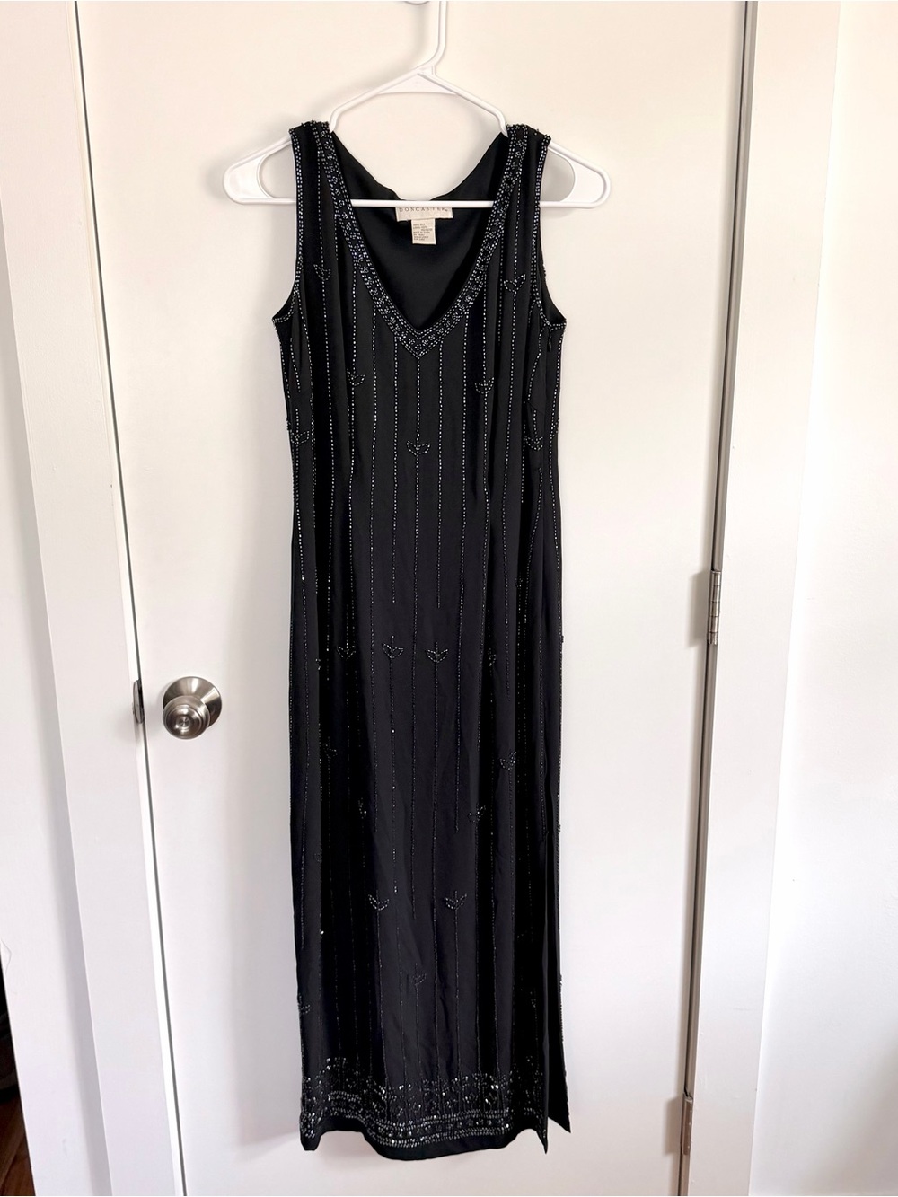 Doncaster 100% Silk Black Beaded V-Neck Maxi Dress